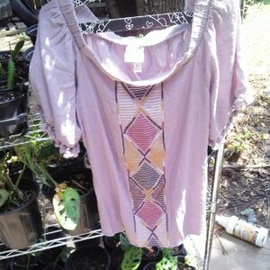 Knox Rose Lavender Blouse with Multicolor Geometric Pattern